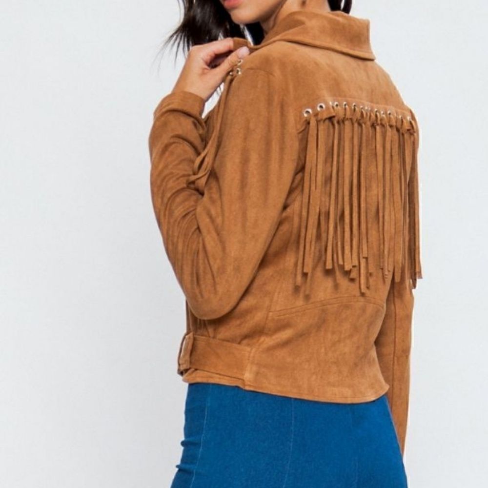 New Suede Grommet Fringe Jacket by Flying Tomato